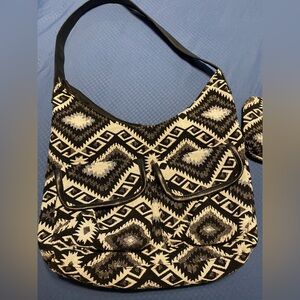Woven Aztec Pattern Shoulder Bag - Black & white set
